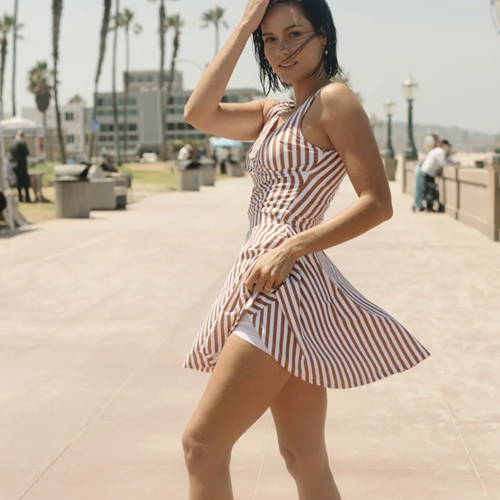 Honeymark basil swim top in cinnamon stripe